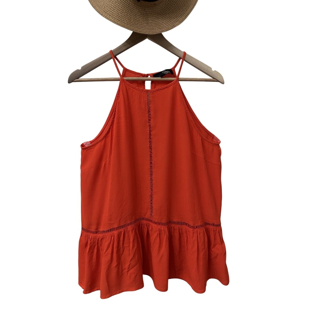 Suzanne Betro Halter Top XL Orange Crochet Peplum Viscose U7501113